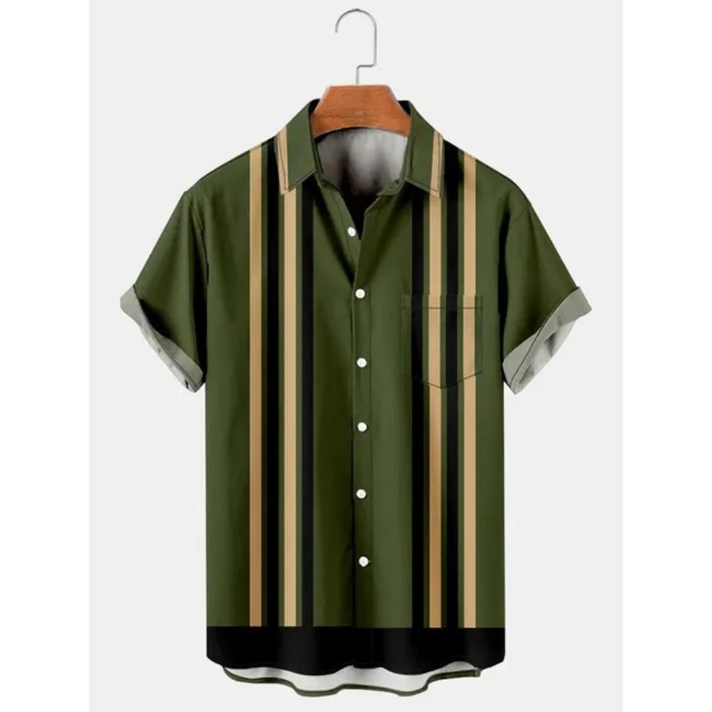 Hawaiian Men's Striped Shirts For Blouse Men Camisa Social Short Sleeve Casual Top Oversized Gym Clothing Fashion Male Vintage