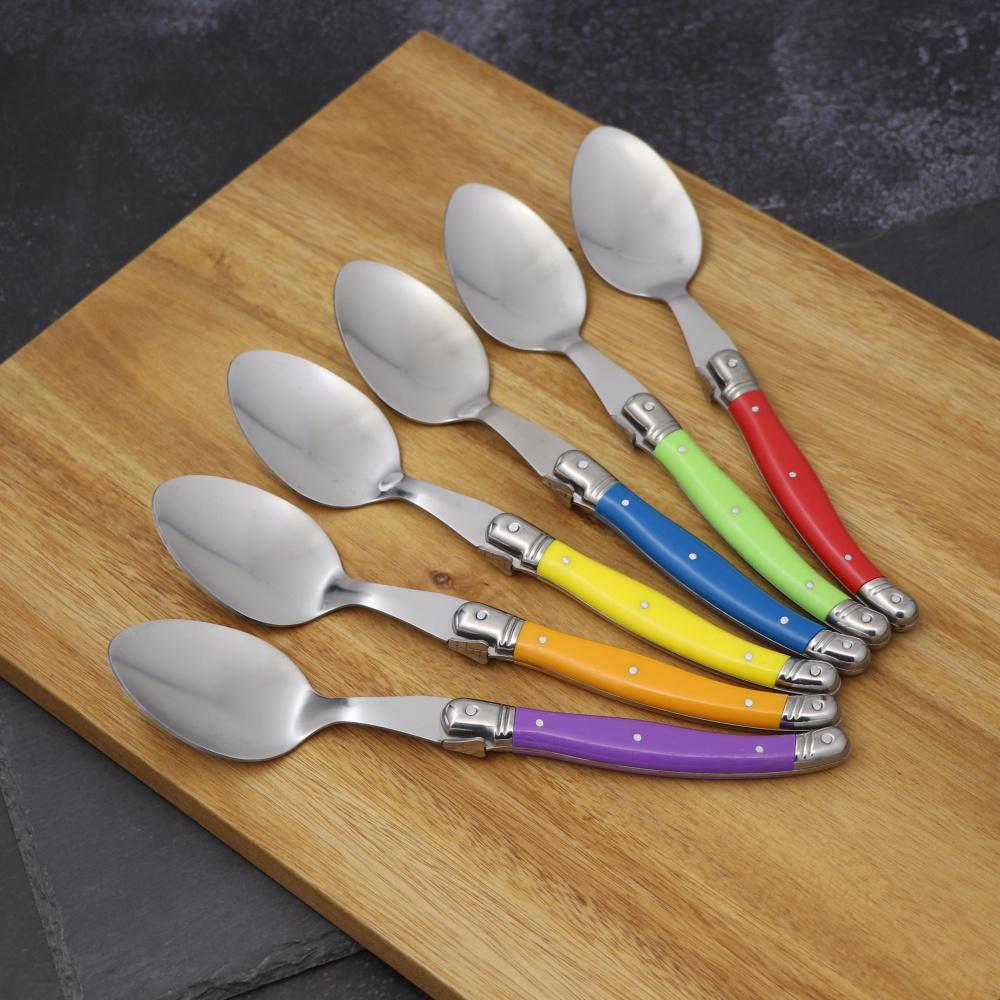 

Laguiole 6 Large Spoons Set Multipurpose Plastic Handle Spoon Set for Dessert Stainless Steel Western Food Cutlery CHINA