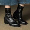 New Versatile and Comfortable Rear Zipper Martin Boots Solid Color Leather Large Size Leather Boots Square Heel Women's Boots Autumn and Winter Mid-tu