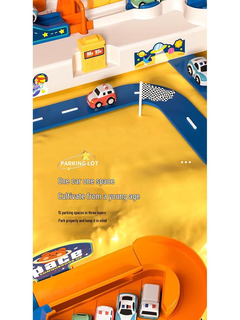 Rocket Space Adventure Track Car Toy for Kids – Educational Building & Parking Set