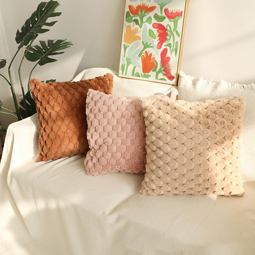 Pineapple Plush Lines Pillowcase Bedroom Imitation Rabbit Velvet Sofa Cushion