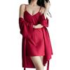 Pajamas women's ice silk solid color suspender nightgown two-piece set beautiful back pure desire wind lace loungewear women's summer