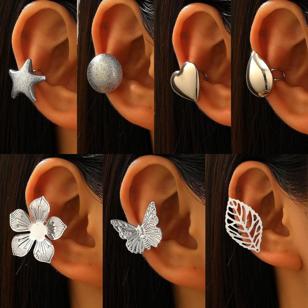 Multi Shape Non Piercing Ear Cuff Set Gold Tone Star Heart Butterfly Leaf Clip On Ear Jewelry for Women