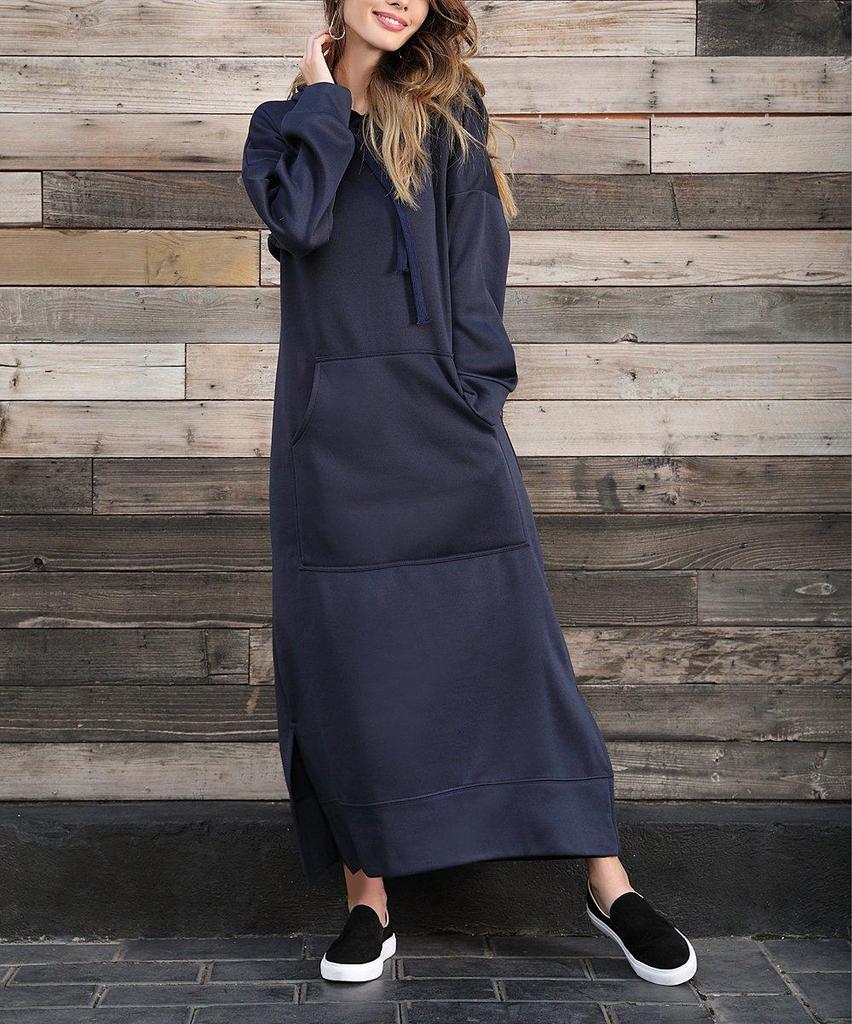 New Plus Size Knitted Hooded Fleece Dress with Pockets - Autumn/Winter Casual Fashion