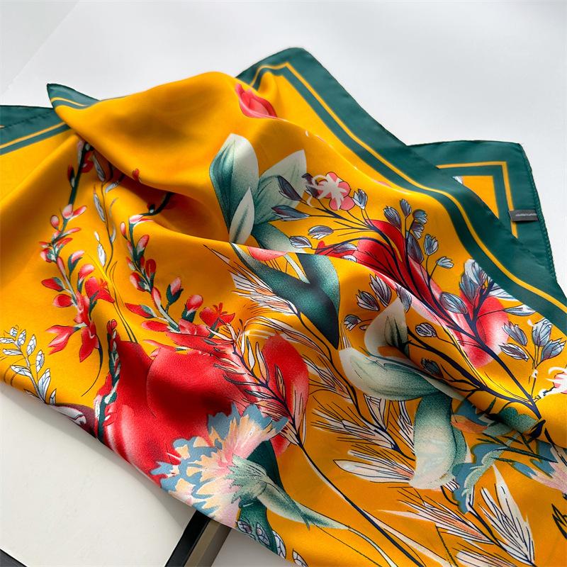 70*70cm Silk Square Scarf Women Soft Flower Print Hairband Neckerchief Foulard Hijab Ribbon Tie Bag Headband Fashion Decoration