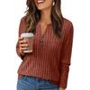 Women's T Shirt Tee Button Long Sleeve Daily Weekend Fashion Basic V- Neck Regular Top