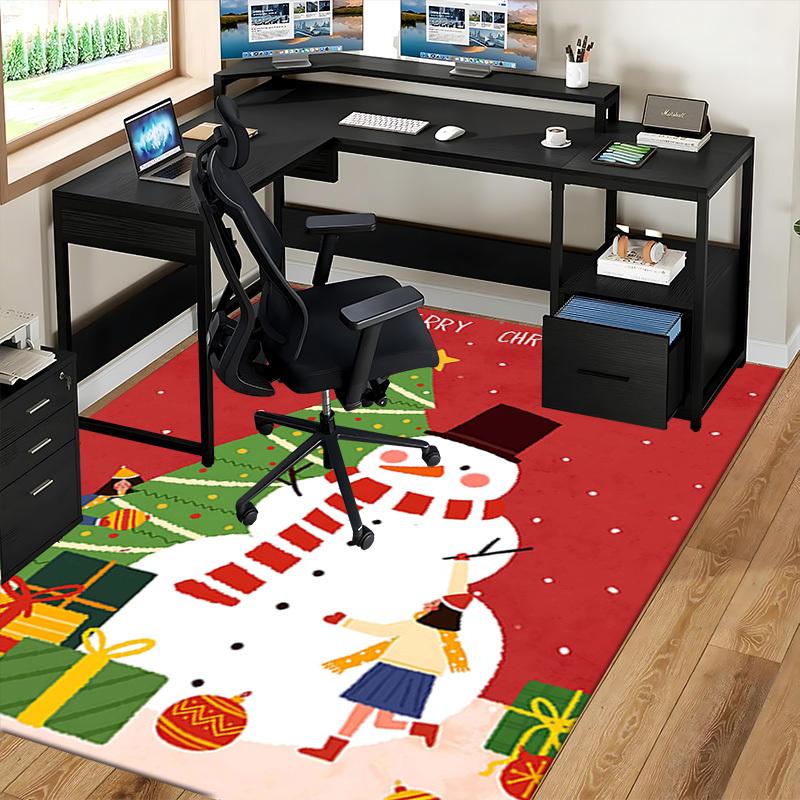 Christmas Snowman Chair Mat - Anime Cartoon Design, Non-Slip Carpet for Office, Home Decor, Living Room, Bedroom, Game Room & Dormitory.R095
