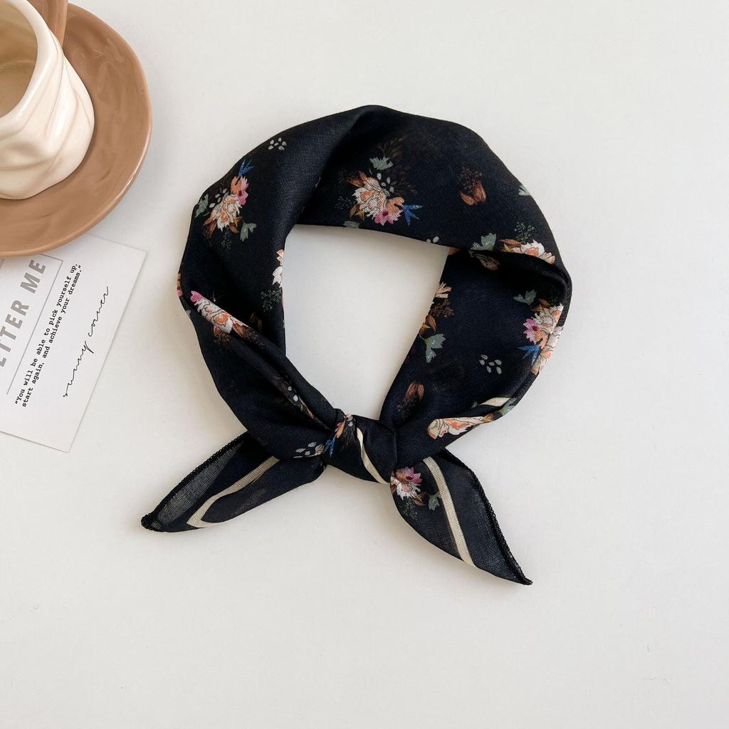Japanese retro literary and artistic style 18 cotton and linen cashew flower silk scarf thin square scarf high-end fashion versatile accessories scarf