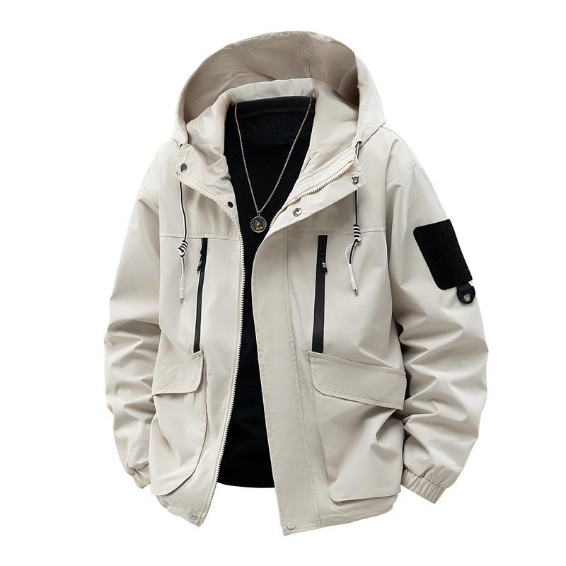 Cross2026 Trendy Men s Hooded Workwear Jacket - Spring/Autumn Mountain Style Windbreaker M хаки