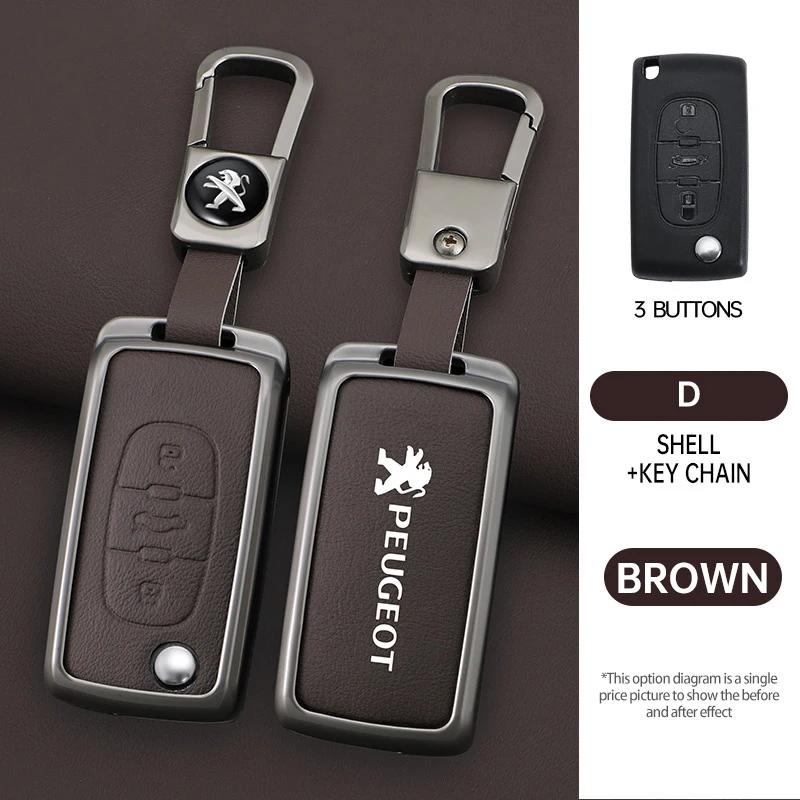 

2026 Hot Car Sticker Zinc Alloy Car Key Case Cover Shell Holder For Peugeot 107 207 307 307S 308 407 607 807 3008 5008 Protectio For Peugeot Logo