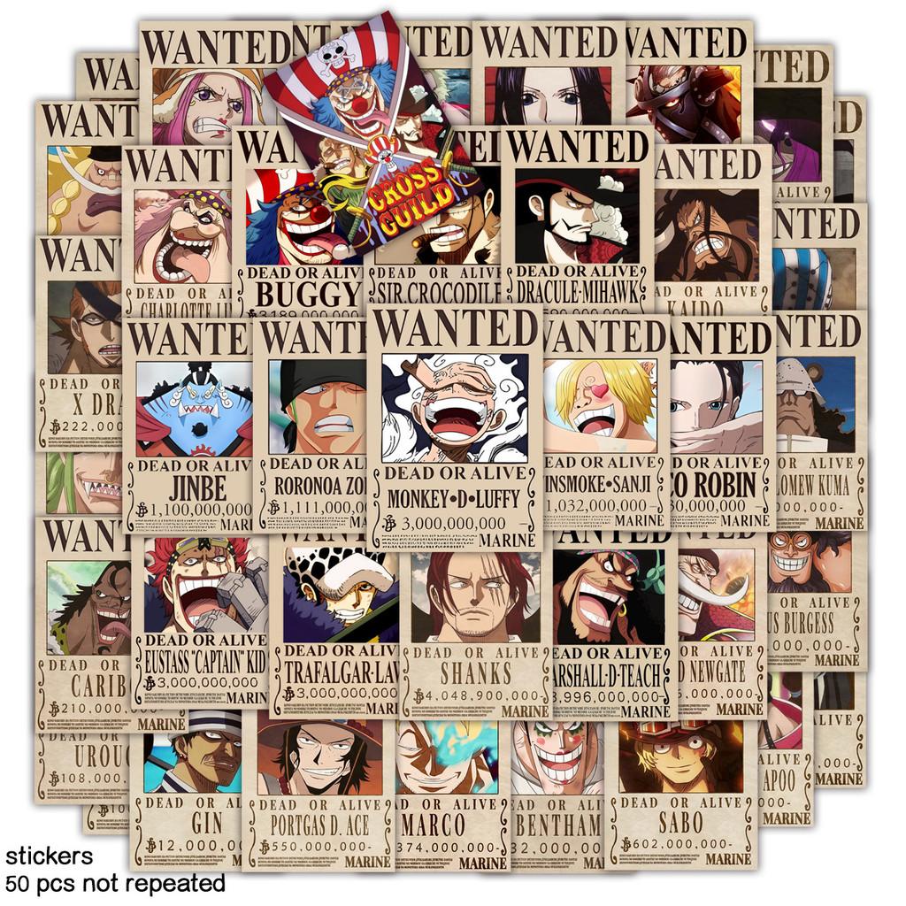 One 50pcs Piece Luffy Zoro Sticker Pirates Wanted Poster Waterproof Laptop Decal