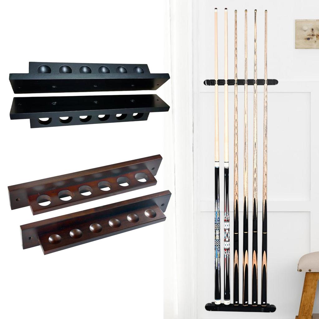Billiard Cue Rack Compact Wood Wall Mounted Holder Organizer for Pool Bar Club Home Game Room Storage