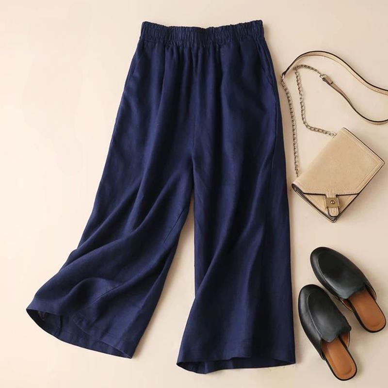 Women Casual Pants Wide Seven-minute Wide-legged Trousers Female Summer Thin Section Ladies Trousers Mother Large Size Women's Trousers