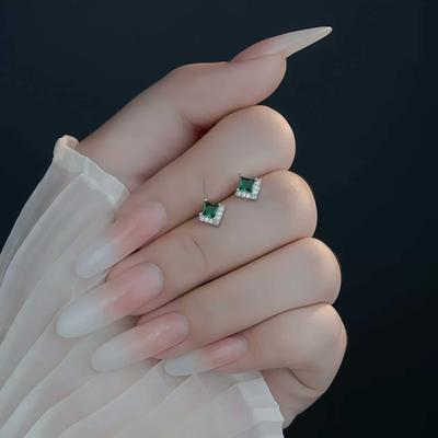 Pendientes de Plata de Ley S925 Chapados en Oro de 18 Quilates con Circonita Esmeralda Incrustada - Diseño Cuadrado Princess Stud para Mujer