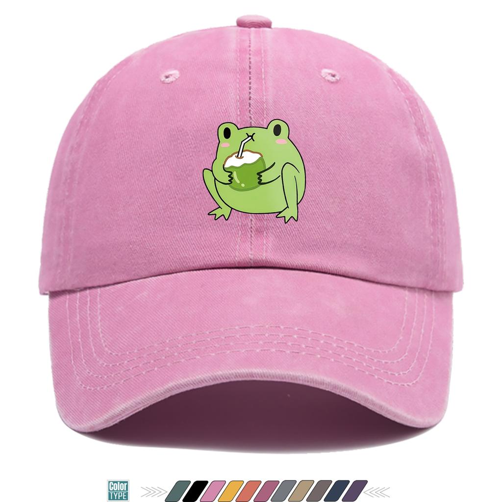 pc Coconut Milk Frog Print Baseball Cap Unisex Breathable Adjustable Duckbill Cap Suitable for All Seasons Multifunctional