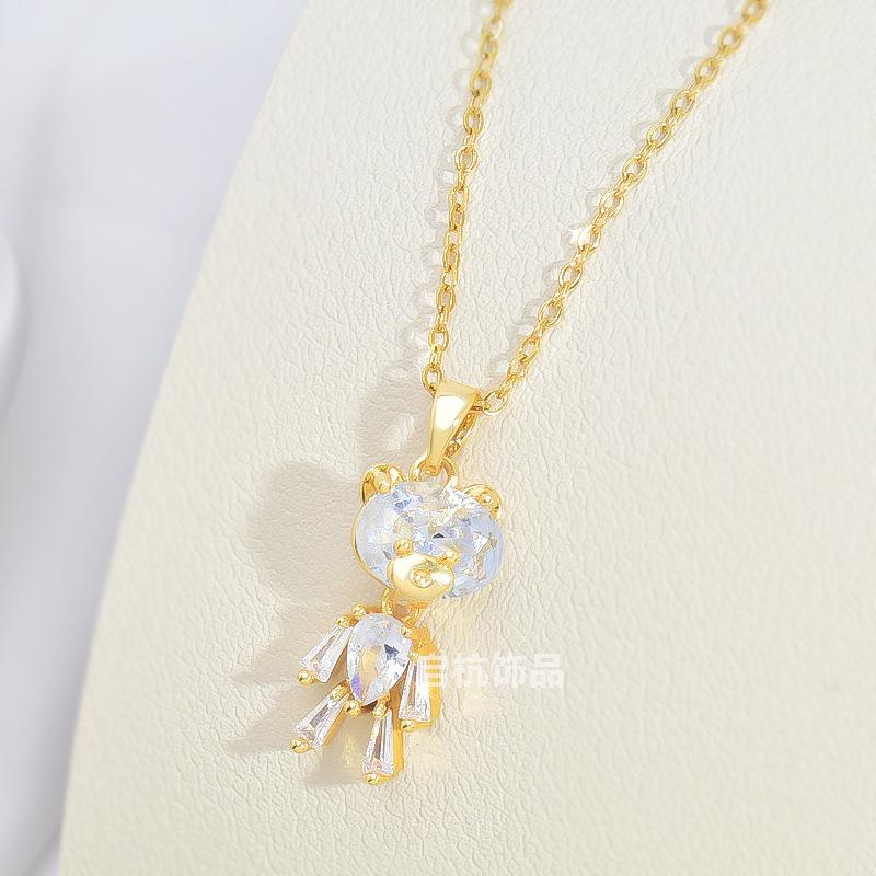 Zirkonový náhrdelník s medvídkem Dámský lehký luxusní roztomilý přívěsek Vynikající doplňky řetízku na klíční kost