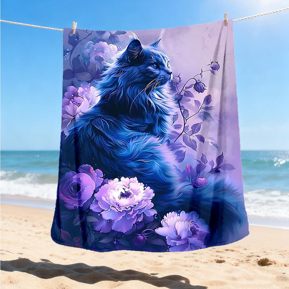 1pc Cat Flowers Outdoor Blanket - Soft Flannel Cozy for Travel & Camping - All-Season Warm Bed Cover, Machine Washable yy251229084 75x90cm