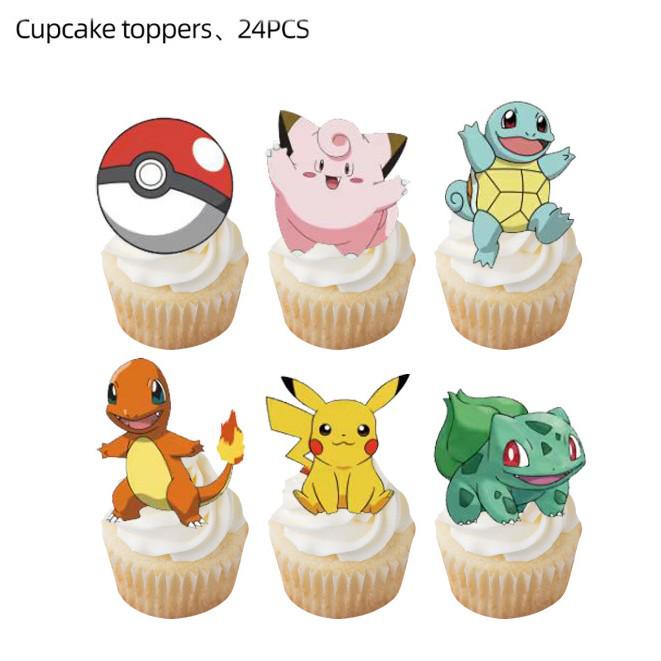 Pikachu Party Set: Pokemon Birthday Bunting, Cake Toppers, Balloons, and Swirl Decorations