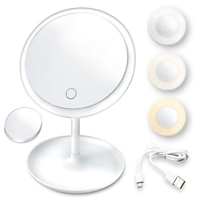 Makeup Mirror With Light Lamp With Storage Desktop Rotating Cosmetic Mirror Light Adjustable Dimming USB  Vanity Mirror