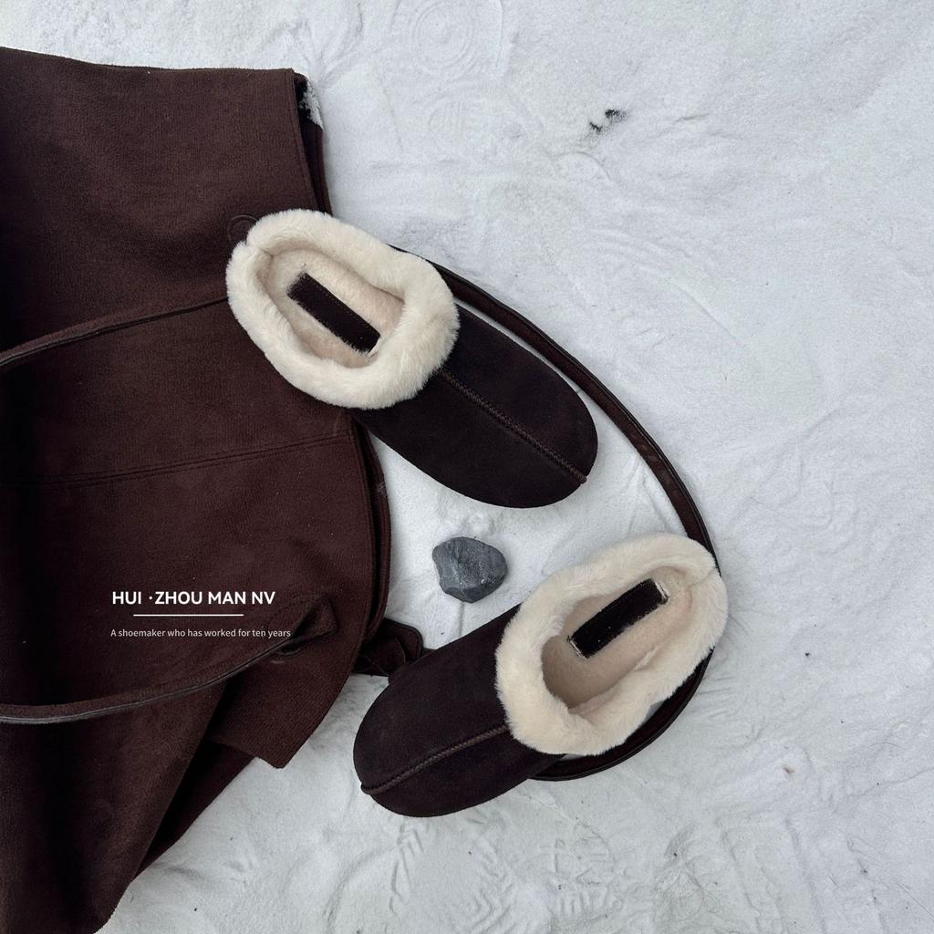 Leather Bag Head Thick-soled Muller Shoes for Women's Outer Wear 2025 Winter New One-pedal Boken Half Slippers Thermal Cotton Shoes