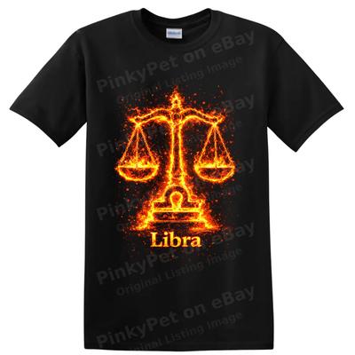 Libra Zodiac Fire Scales Astrology T Shirt Celestial Horoscope Sign Graphic Tee