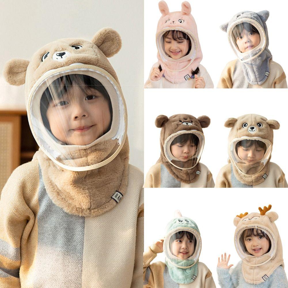 Warm Shawls Children's Hats Cartoon Head Caps with Face Shields Winter All-in-one Caps Cycling