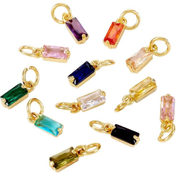 Pandahall 12Pcs 18K Gold Plated Rectangle Charms Cubic Zirconia Birthstone Charms Brass Crystal CZ Stone Pendants with Jump Ring for Jewelry Making