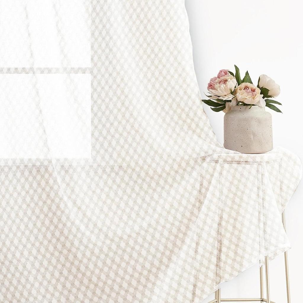 Perdele 1,5 Metri Lungime Set de 2 | Imprimeu Diamante | Perdele de Tul | Perdea Transparentă pentru Sufragerie | (118 X 152 Cm, Alb Off)