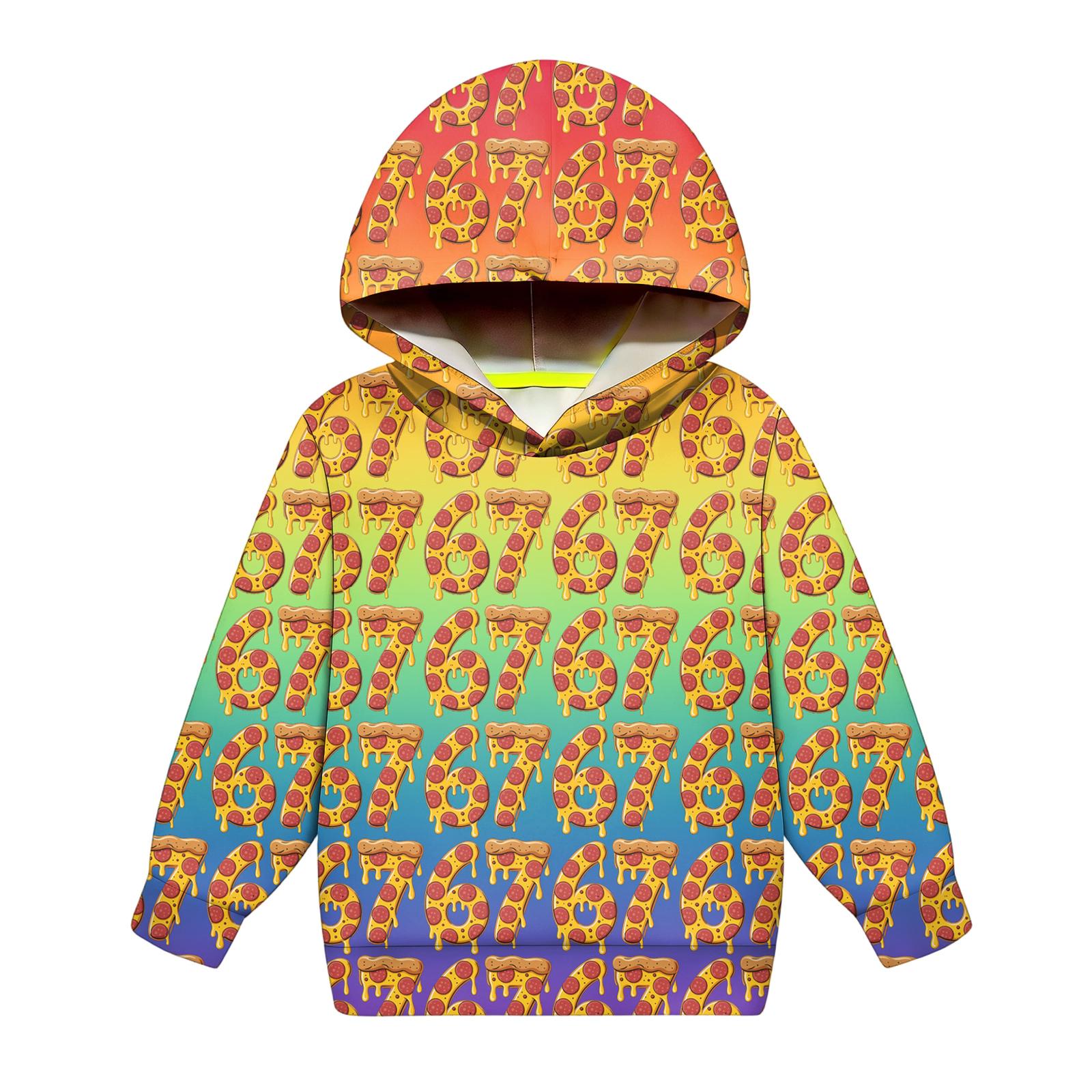 

Children s Fashionable Long Sleeved Printed Hooded Top Loose Fitting Sweatshirt Top 130 помаранчевий
