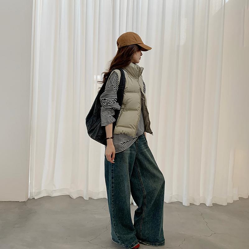 Down cotton vest women's autumn and winter new loose cotton vest solid color vest jacket