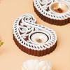 Buta Or Paisley Shaped Wooden Block Print Decorative Tea Light Candle Holders, Diya Stands For Diwali | Tea Light Holders