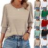Women's Clothing, Spring, Loose, Casual, Printed, Seven Quarter Sleeves, Round Neck, T-shirt, Top