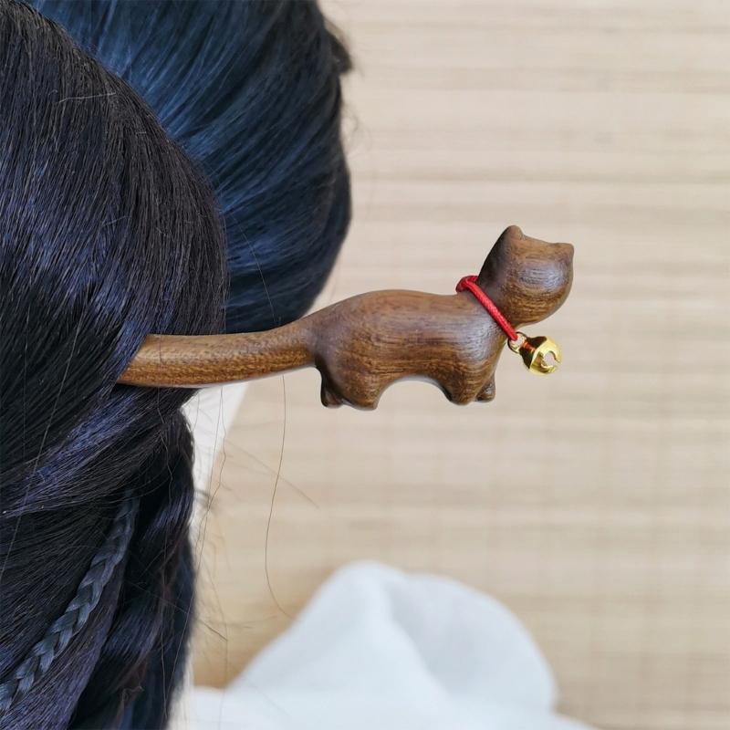 Lovely Cats Theme Hairpiece Cats Hairpin Comfortable Wood Texture Hair Decors Cats Hair Clip Suitable for Daily Wear