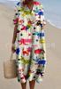 New Loose Casual Comfortable V-neck Digital Printing Pleated Large Version Dress