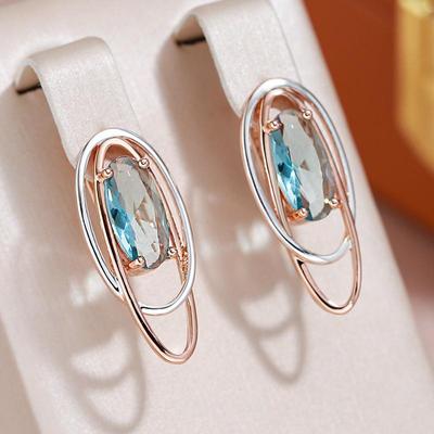 Doppio ovale oro argento colore ciondola blu zircone orecchini da donna personalità gioielli per feste accessori moderni e alla moda