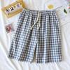 New Summer Couple Japanese Shorts 100% Cotton Men's and Women's Plaid Simple Large Thin Home Shorts Plaid Pajama Pants