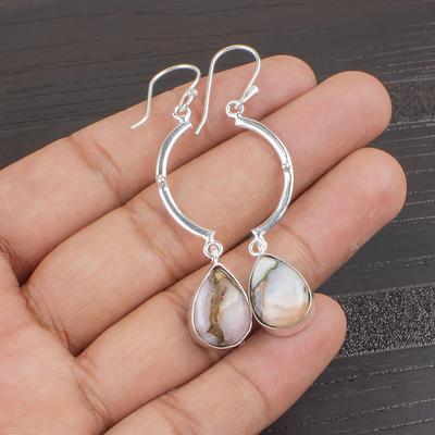 Pink Copper Turquoise Gemstone Jewelry, 925 Solid Sterling Silver Jewelry Earrings, Handmade Silver Earrings Gift For Women