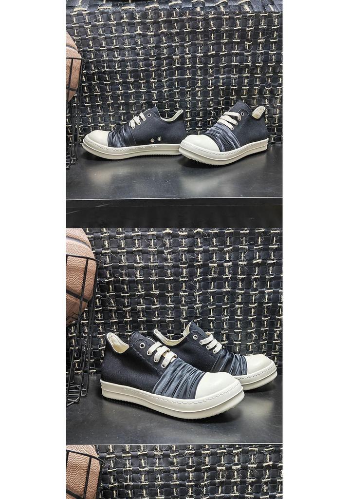 22 Scarpe Casual da Studente Basse in Tela Nere e Bianche con Lacci, Suola Spessa, per Coppia