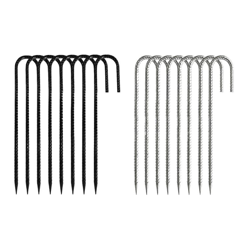 Camping Tent Stakes with a Pointed Ground End and J-Bend Head, Steel 8-Piece Set for Shelter Cord, Tarps, and Canopies