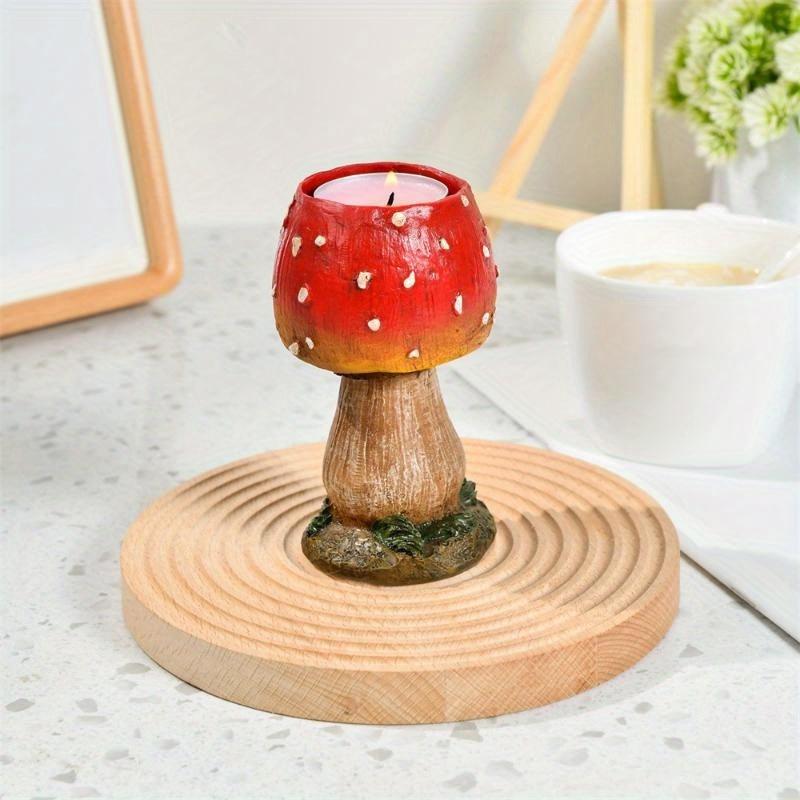 A Pair of Three-dimensional Mushroom Candle Holder Ornaments with Simulated Red Mushroom Candle Holders and Creative
