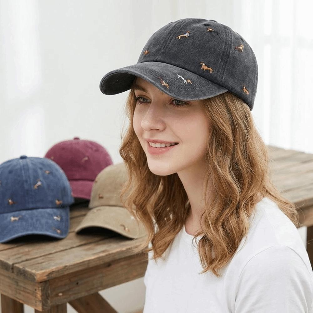 Washed Embroidery Puppy Cap Soft Duckbill Cap Versatile Distressed Baseball Cap Women