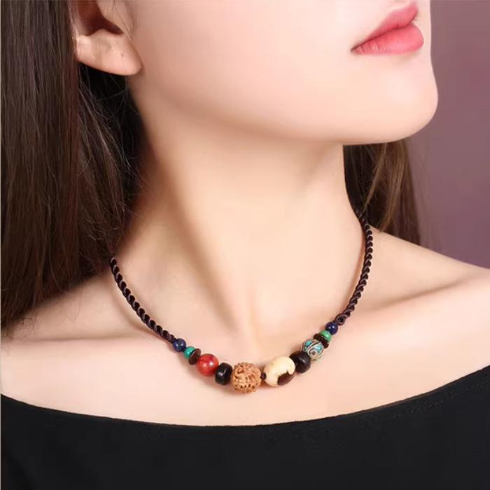 

GemChic Женские новые винтажные этнические деревянные бусины ожерелье на ключицу простая универсальная цепочка подарок на день рождения Рождество ювелирные изделия