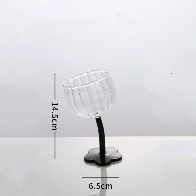 BRTransparent Glass Cup Skewered Flower-shaped Highball Glass Striped Champagne Glasses Tulip Red Wine Cups Mugs Coffee CupsEY 200ml