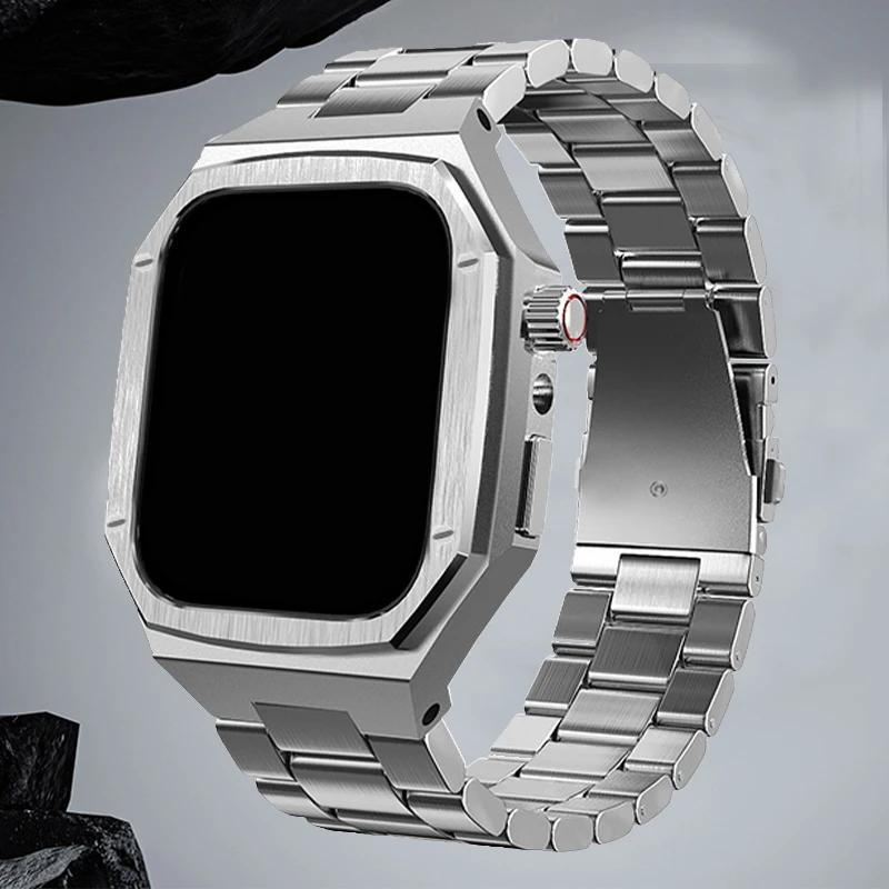 

2025 Новый ремешок+корпус из нержавеющей стали для Apple Watch Apple Watch Series 10 42 мм 46 Чехол IWatch Series 10 Роскошный комплект для модификации For iwatch 10 42mm серебряный