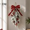Christmas Decorations for Shop Flocked Teardrop Swag Front Door, Artificial Pine with Red Decorative Hanging Wreath Wall Berries Velvet Bow,