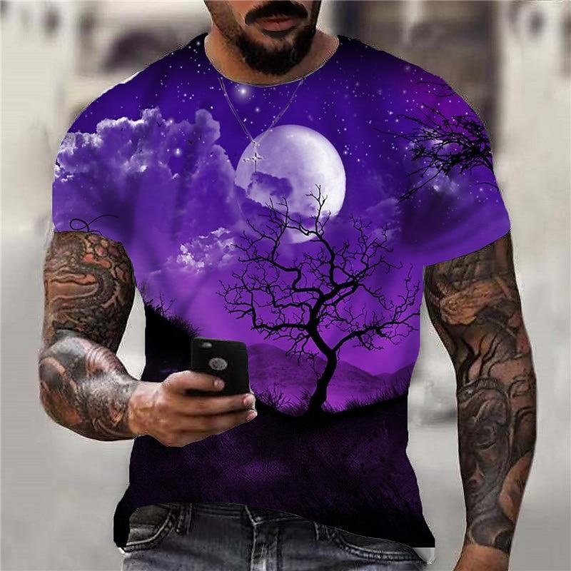 Men's Graphic Galaxy Spooky Moon T Shirt Short Sleeve T shirt 3D Print Crew Neck Shirt Sports