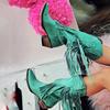 Women's Retro Handmade Pointed Toe Mid-Calf Fringe Boots with Chunky High Heels 