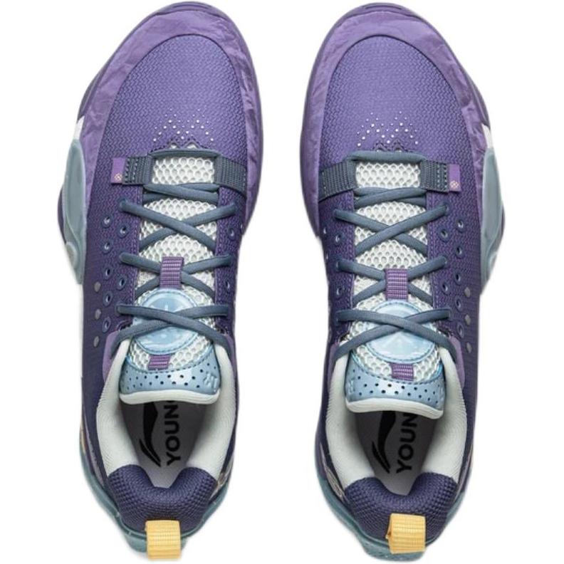 Li Ning Wade All City Fashion Comfortable Shock Absorption Rebound Support Low Top Kids Basketball Shoes Men Basketball Shoes Purple Blue YKBV010-5