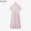 ZANZEA Women Summer Turn Down Collar Short Sleeve Casual Stripe Dress