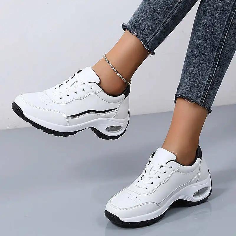 Fashion High Sole PU Leather Woman Breathable Shoes Women's Luxury Flat Women's Sneakers On Offer Sport Top Comfort Tenisky Bascket